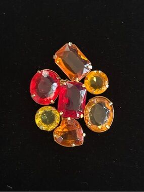 Vintage Multi-Stone Brooch in Red, Orange & Yellow